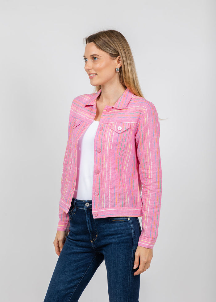 Pure Amici Stripe Linen Jacket in Petal available at Barbara Katz