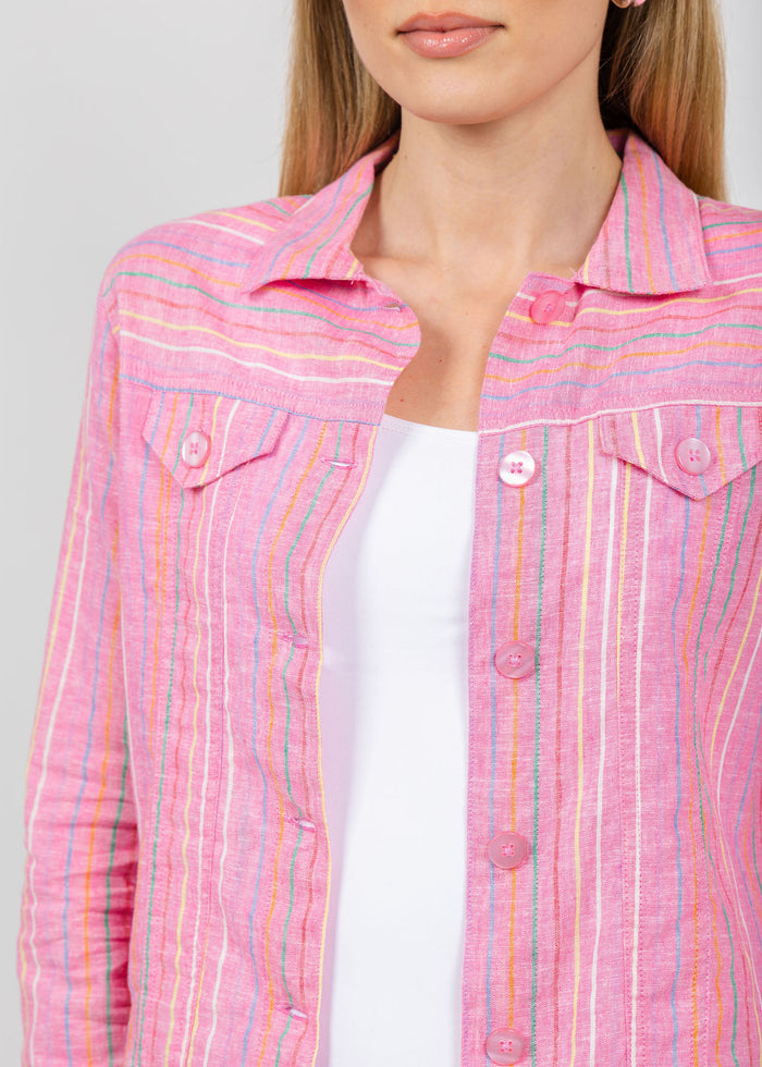 Pure Amici Stripe Linen Jacket in Petal available at Barbara Katz