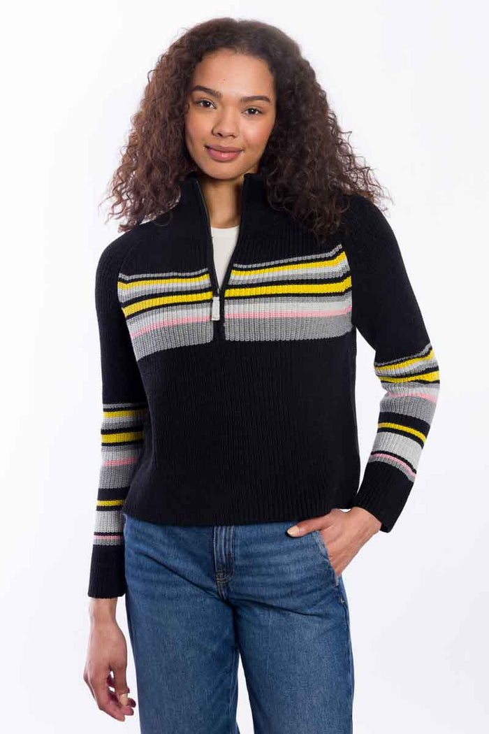 Black multi striped quarter-zip sweater, &SLA