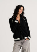 Zaket & Plover Stripe Zip-Up Hoodie in Black available at Barbara Katz