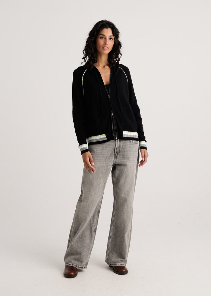 Zaket & Plover Stripe Zip-Up Hoodie in Black available at Barbara Katz