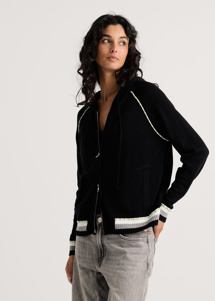 Zaket & Plover Stripe Zip-Up Hoodie in Black available at Barbara Katz