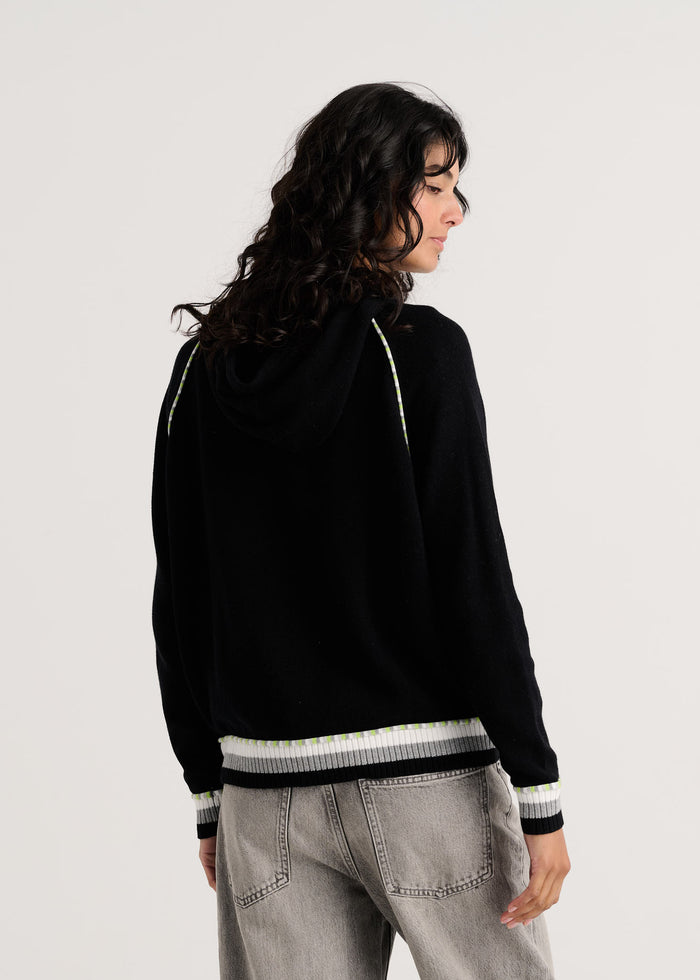 Zaket & Plover Stripe Zip-Up Hoodie in Black available at Barbara Katz