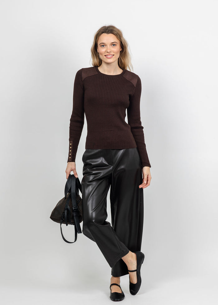 J Society Suede Shoulder Patch Top in Coffee Bean available at Barbara Katz