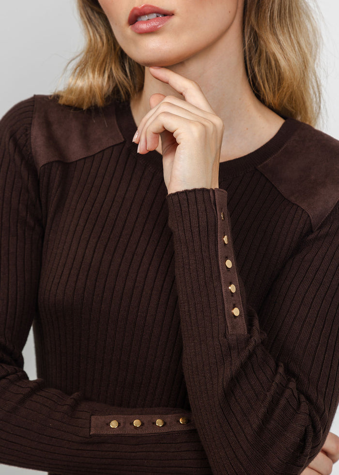 J Society Suede Shoulder Patch Top in Coffee Bean available at Barbara Katz