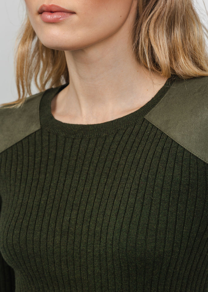 J Society Suede Shoulder Patch Top in Military available at Barbara Katz