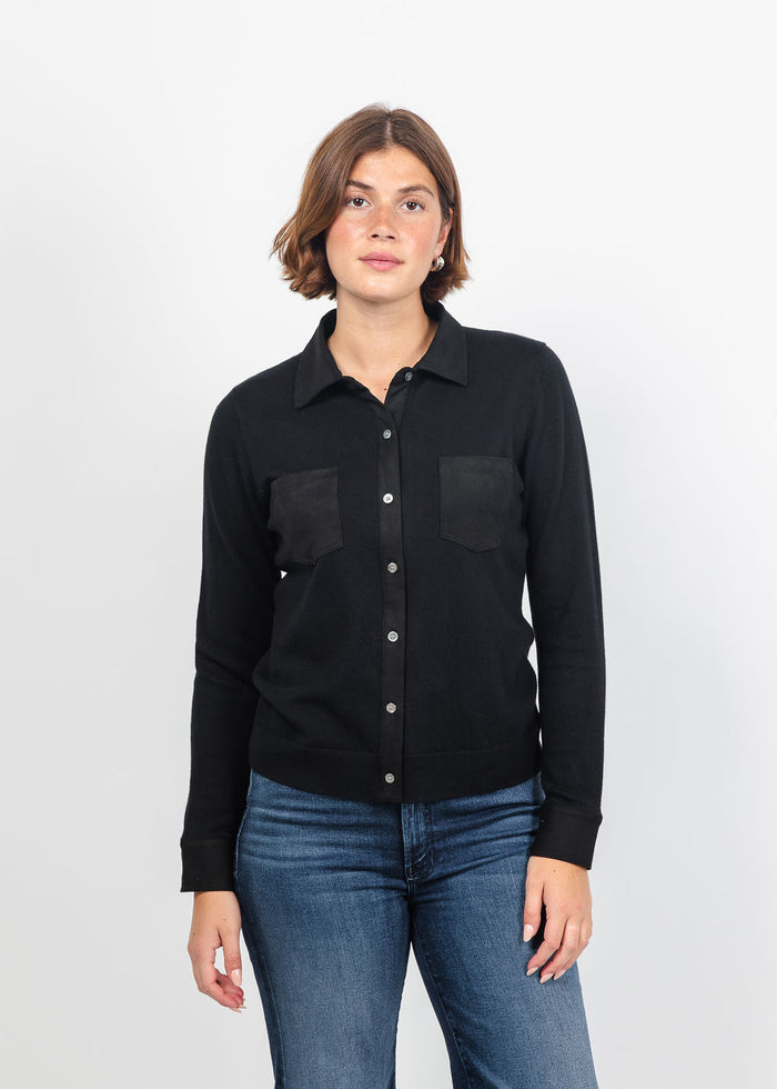J Society Suede Trim Button Down in Black available at Barbara Katz