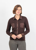 J Society Suede Trim Button Down in Coffee Bean available at Barbara Katz