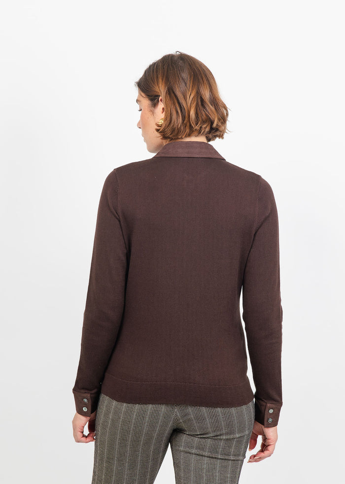 J Society Suede Trim Button Down in Coffee Bean available at Barbara Katz