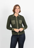 J Society Suede Trim Button Down in Military available at Barbara Katz