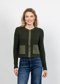 J Society Suede Trim Shaker Cardigan in Military available at Barbara Katz