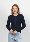 J Society Suede Trim Shaker Cardigan in Navy available at Barbara Katz