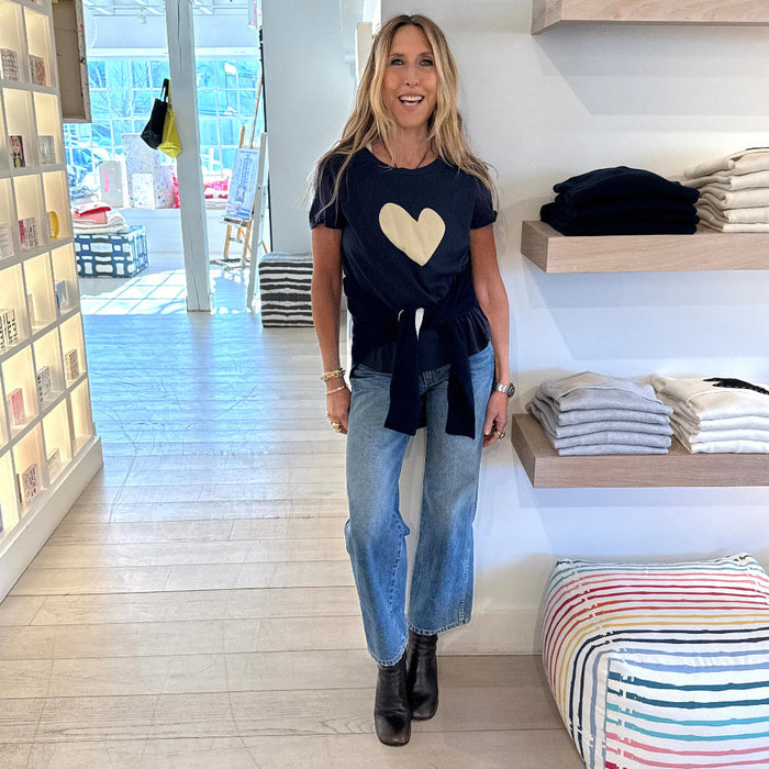 Kerri Rosenthal Suke Imperfect Heart Tee in Indigo Blue/Cream available at Barbara Katz
