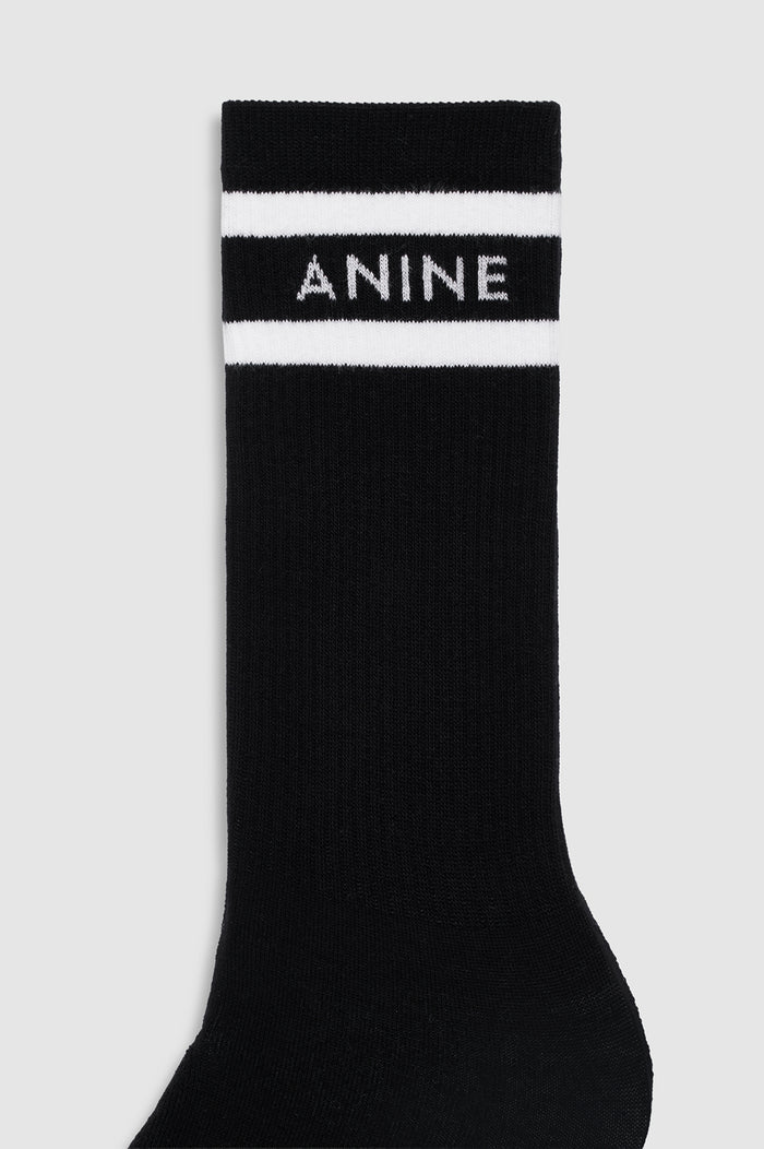 ANINE BING Sully Sporty Socks - Black And White Stripe - detail view