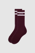 ANINE BING Sully Sporty Socks - Burgundy And White Stripe - front view