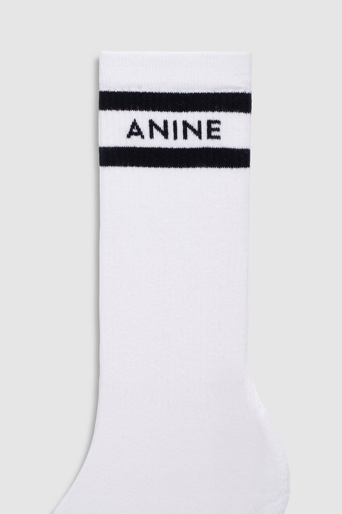 ANINE  BING Sully Sporty Socks - White And Black Stripe - detail view