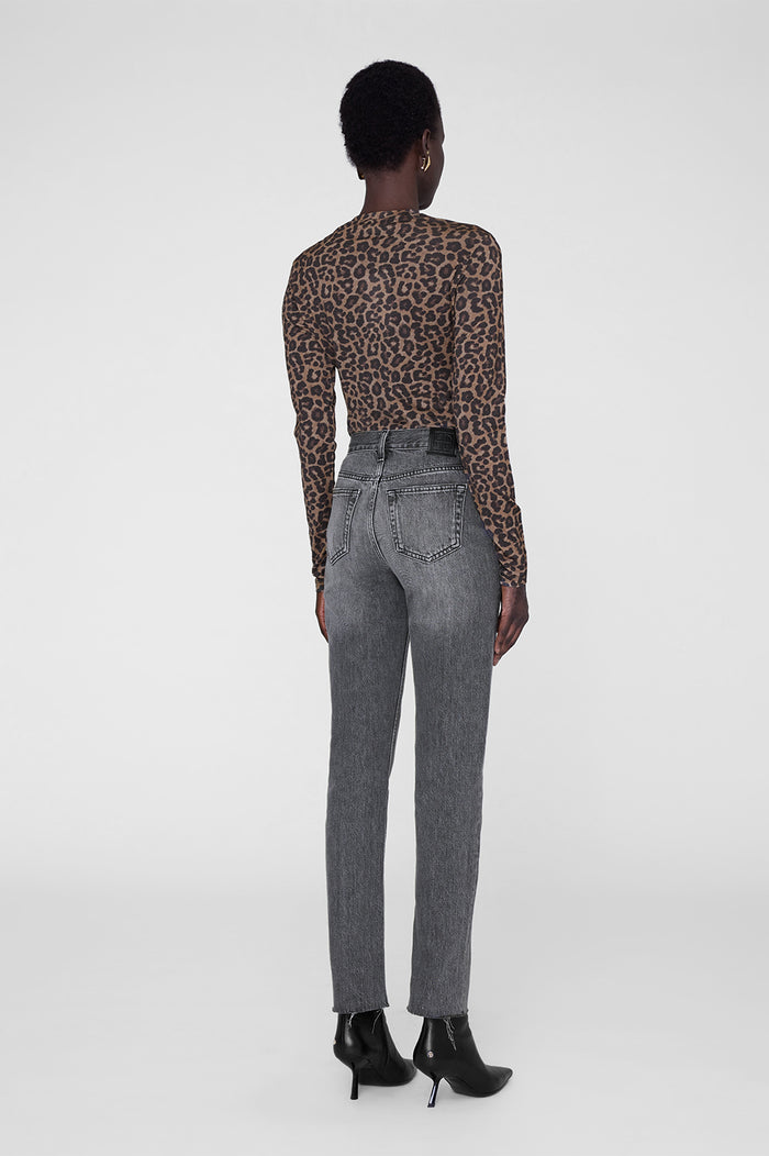 ANINE BING Sylvie Long Sleeve Tee - Black And Brown Leopard - On Model Back