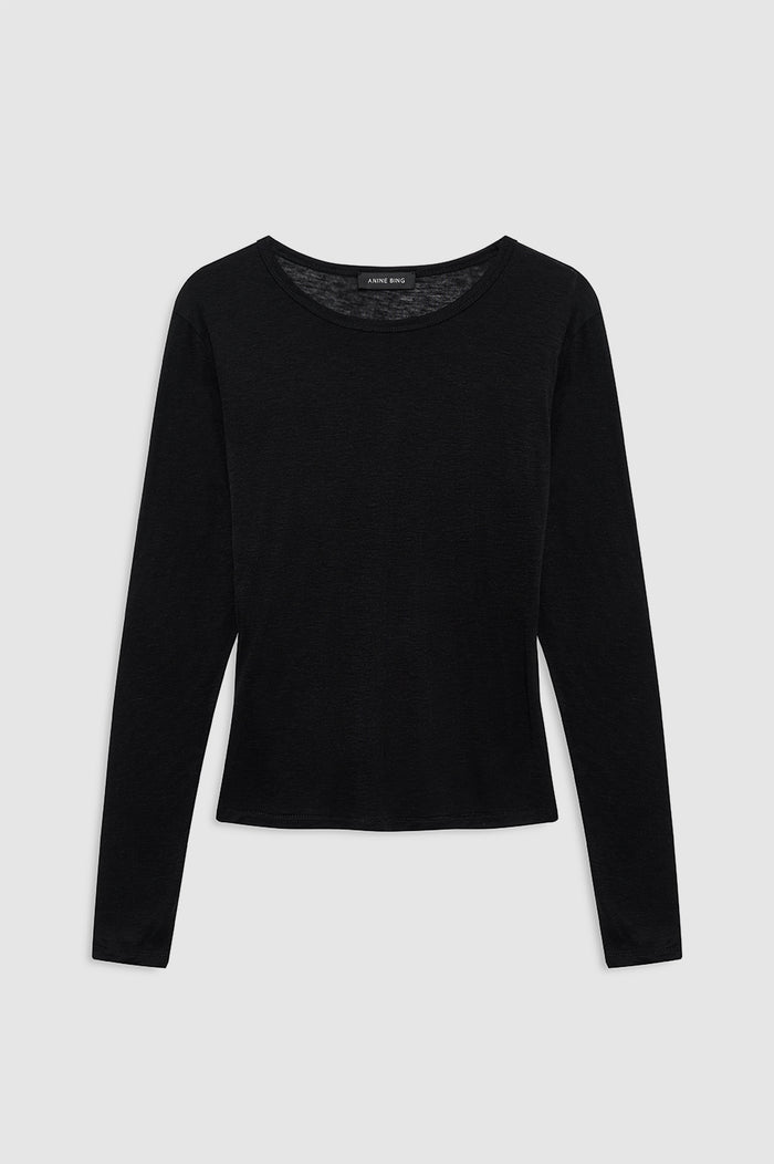 ANINE BING Sylvie Long Sleeve Tee - Black - front view