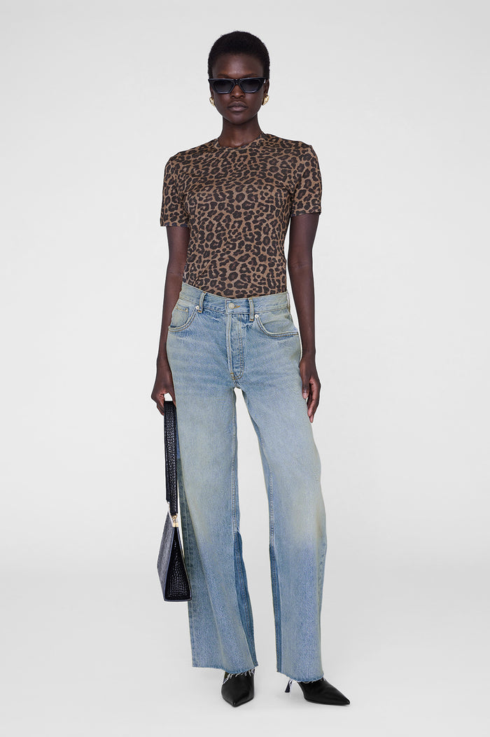 ANINE BING Sylvie Tee - Black And Brown Leopard - On Model Front