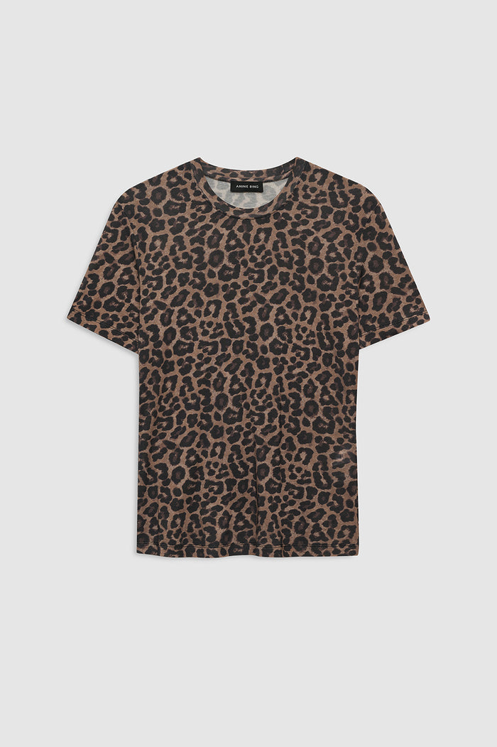 ANINE BING Sylvie Tee - Black And Brown Leopard - Front View