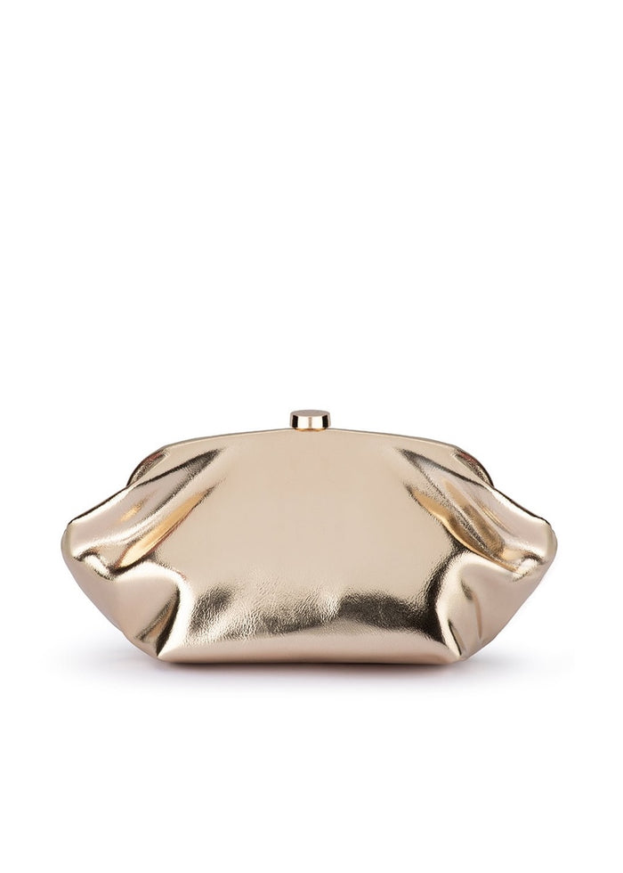 Olga Berg Tally Metallic Clutch in Gold available at Barbara Katz