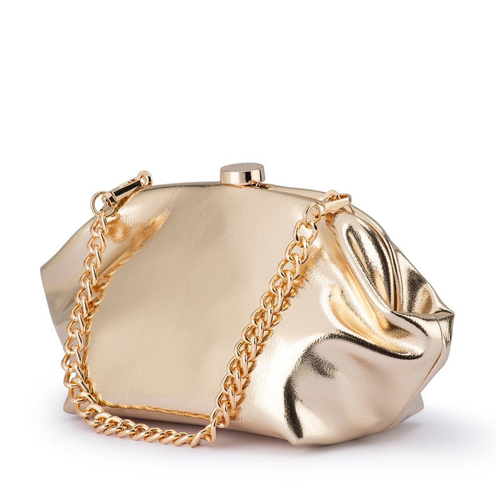 Olga Berg Tally Metallic Clutch in Gold available at Barbara Katz