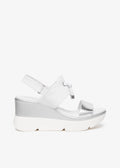NeroGiardini Tati Bungee Platform Sport Wedge Sandals in White/Silver available at Barbara Katz