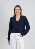 White & Warren Textured Boucle Cardigan in Navy Tonal available at Barbara Katz