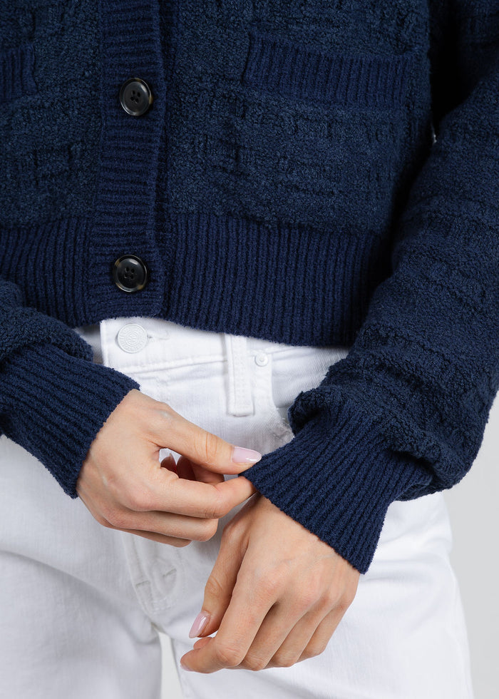 White & Warren Textured Boucle Cardigan in Navy Tonal available at Barbara Katz
