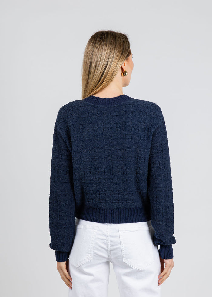 White & Warren Textured Boucle Cardigan in Navy Tonal available at Barbara Katz