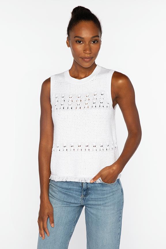 Kinross Textured Fringe Sleeveless Crew Sweater available at Barbara Katz