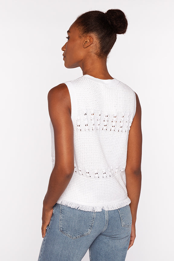 Kinross Textured Fringe Sleeveless Crew Sweater available at Barbara Katz