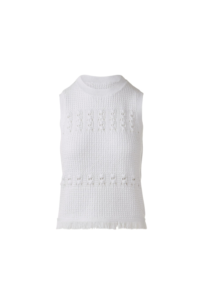 Kinross Textured Fringe Sleeveless Crew Sweater available at Barbara Katz