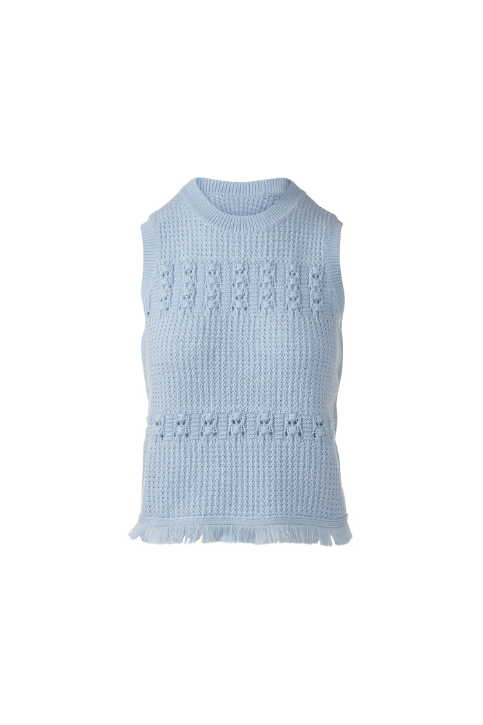 Kinross Textured Fringe Sleeveless Crew Sweater available at Barbara Katz