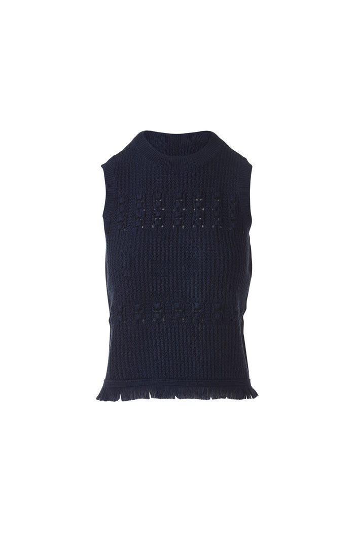 Kinross Textured Fringe Sleeveless Crew Sweater available at Barbara Katz