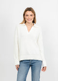 Kinross Textured Split Neck Polo - Cream available at Barbara Katz