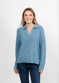Kinross Textured Split Neck Polo - Loch available at Barbara Katz