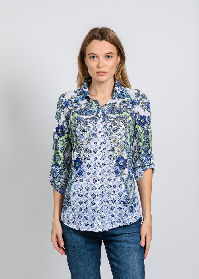 David Cline The Artisan Roll Up Shirt in Stem available at Barbara Katz