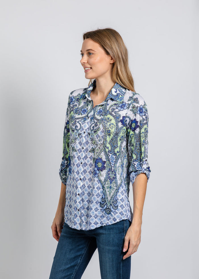 David Cline The Artisan Roll Up Shirt in Stem available at Barbara Katz