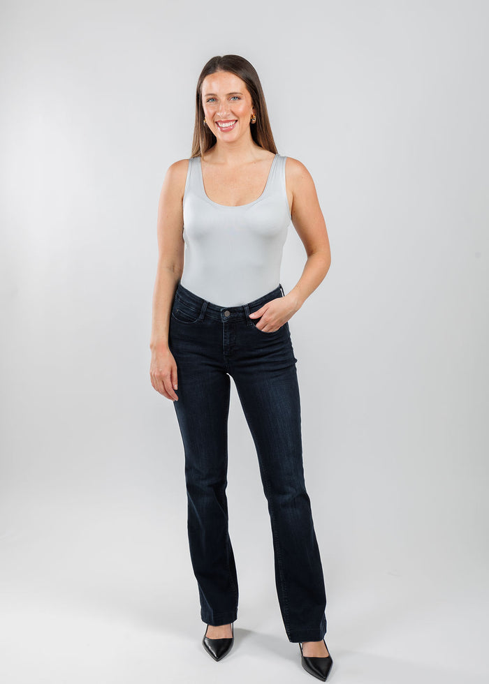 A'NUE The Classic Micro Tank Top in Platinum featuring a scoop neckline, wide shoulder straps, form-fitting fit, travel-friendly style available at Barbara Katz.