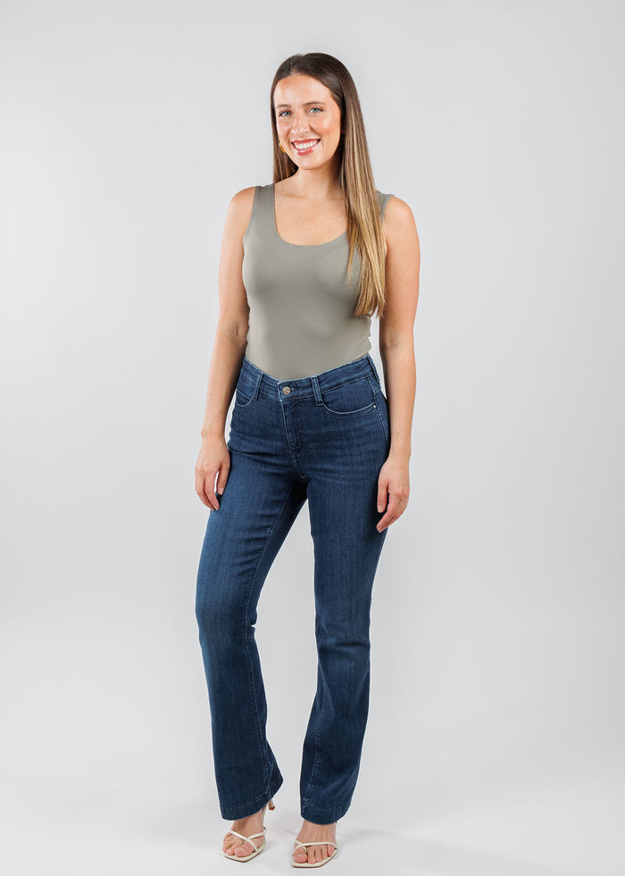 A'NUE The Classic Micro Tank Top in Slate featuring a scoop neckline, wide shoulder straps, form-fitting fit, travel-friendly style available at Barbara Katz.