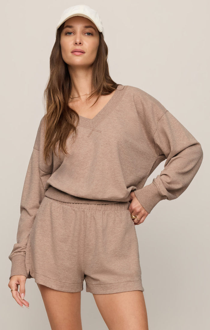 Z Supply The Everyday V-Neck Sweatshirt in Heather Ash available at Barbara Katz