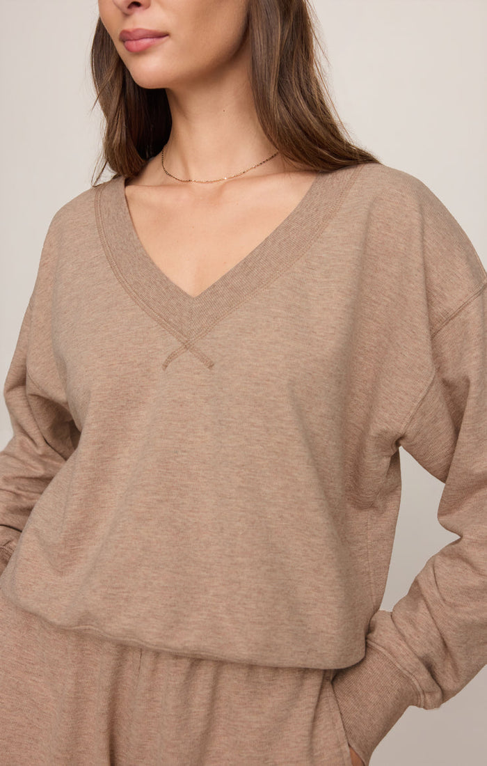 Z Supply The Everyday V-Neck Sweatshirt in Heather Ash available at Barbara Katz