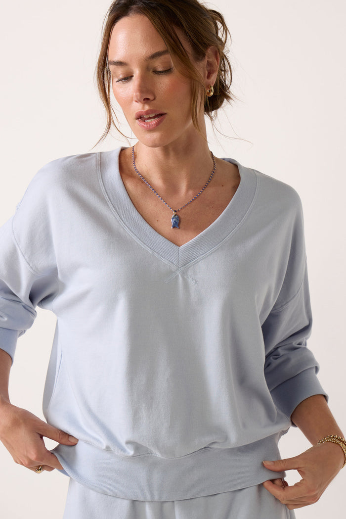 Z Supply The Everyday V-Neck Sweatshirt in Skyline available at Barbara Katz