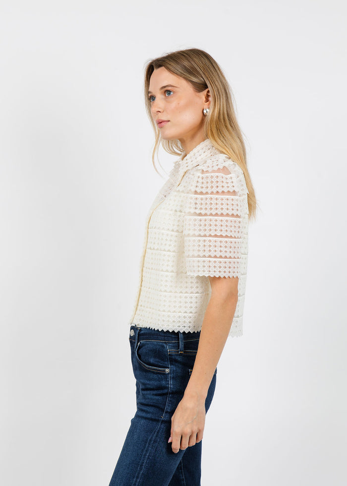 Frame The Lattice Crochet Blouse in Cream available at Barbara Katz