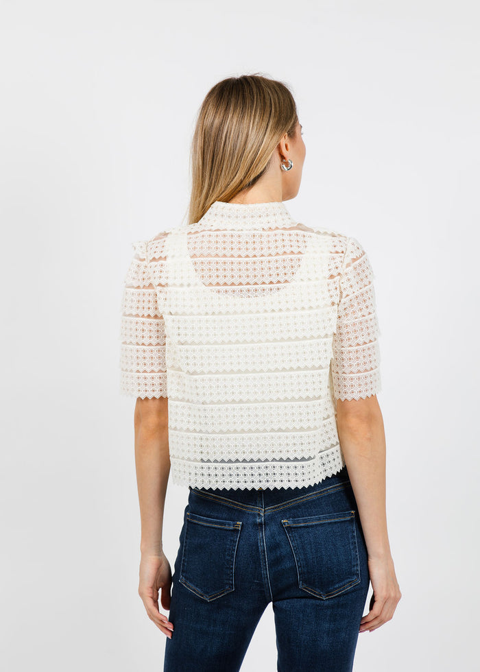 Frame The Lattice Crochet Blouse in Cream available at Barbara Katz