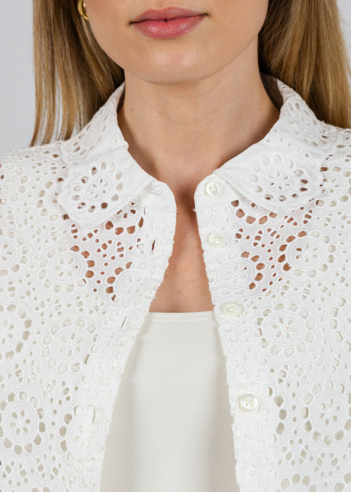 Frame The Petal Eyelet Shirt in White available at Barbara Katz