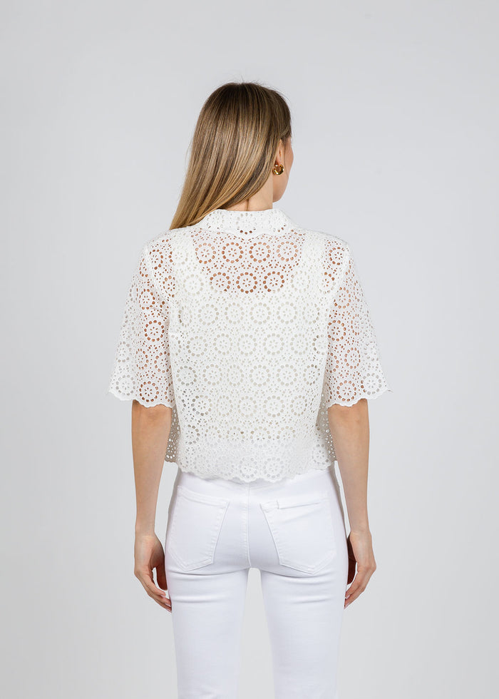 Frame The Petal Eyelet Shirt in White available at Barbara Katz
