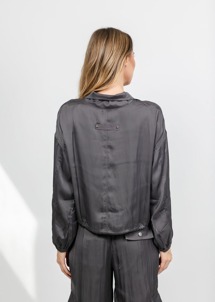 Lola & Sophie The Satin Cargo Jacket - Grey available at Barbara Katz