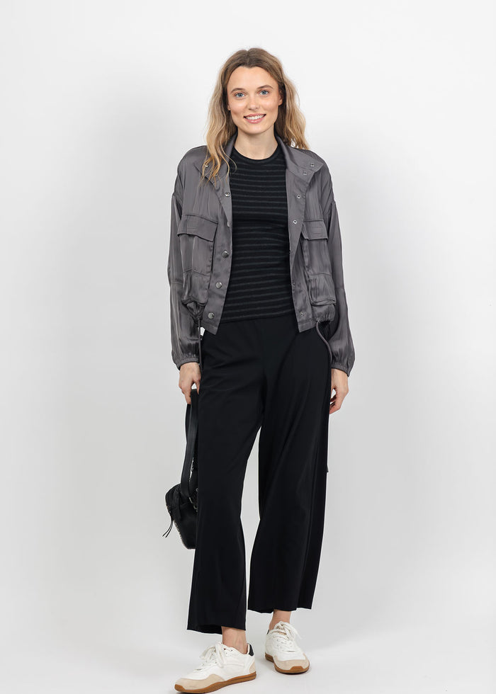 Lola & Sophie The Satin Cargo Jacket in Grey available at Barbara Katz
